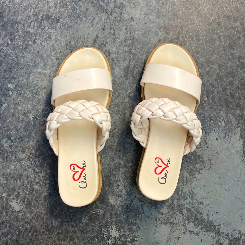 Cream trending sandals chunky braided
